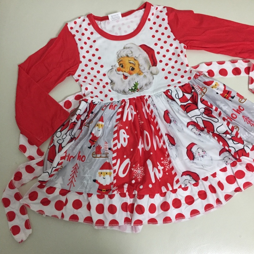 Girls' Red Santa Polka-Dot Holiday Dress big twirl